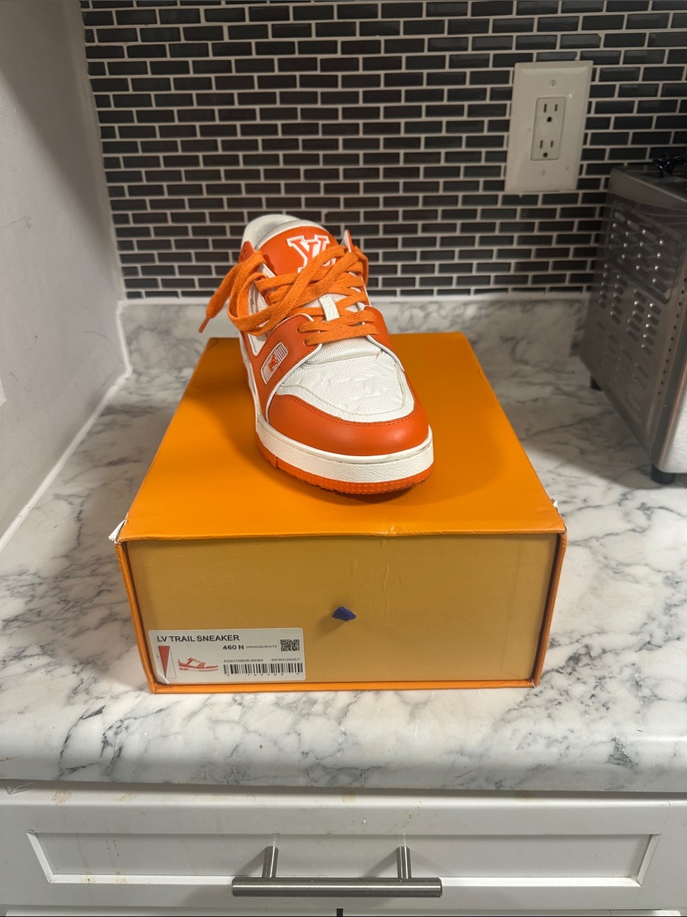 Louis Vuitton Kids Orange and White LV Trail Sneaker (Single Shoe)